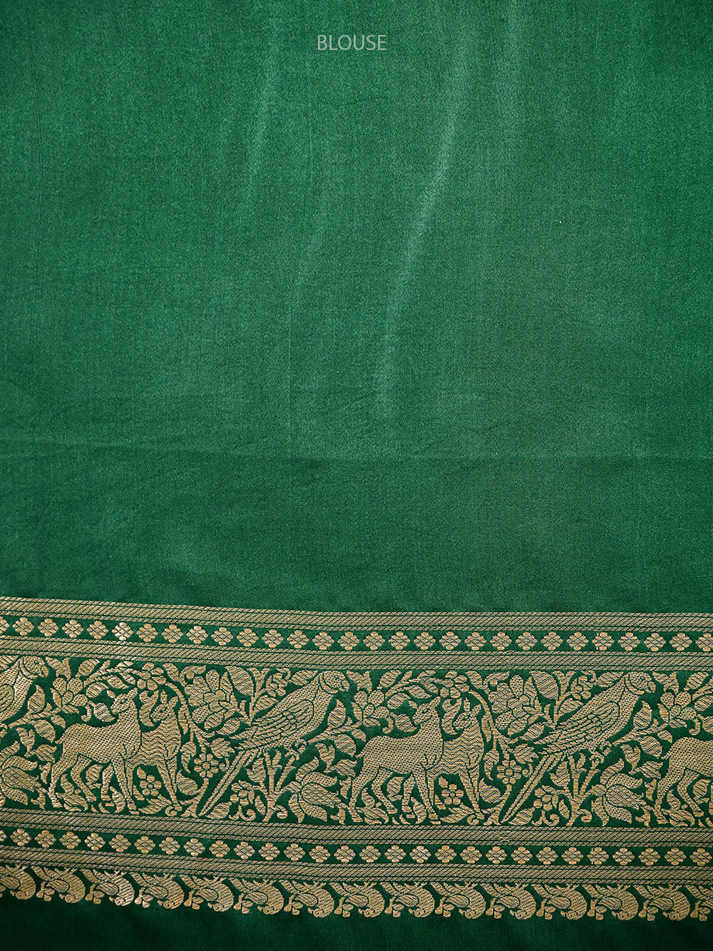 Bottle Green Shikargah Brocade Satin Silk Handloom Banarasi Saree - Sacred Weaves