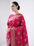 Magenta Shikargah Brocade Satin Silk Handloom Banarasi Saree - Sacred Weaves