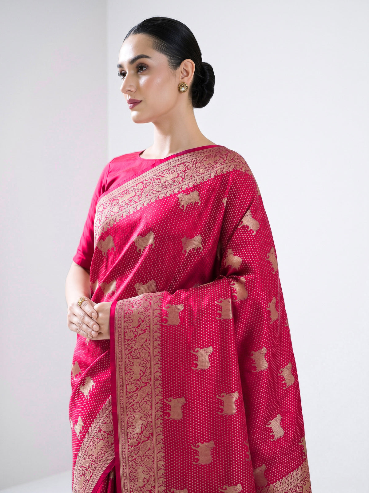 Magenta Shikargah Brocade Satin Silk Handloom Banarasi Saree - Sacred Weaves