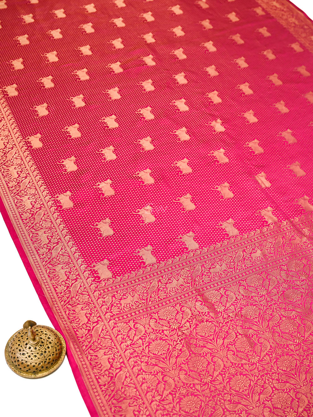 Magenta Shikargah Brocade Satin Silk Handloom Banarasi Saree - Sacred Weaves