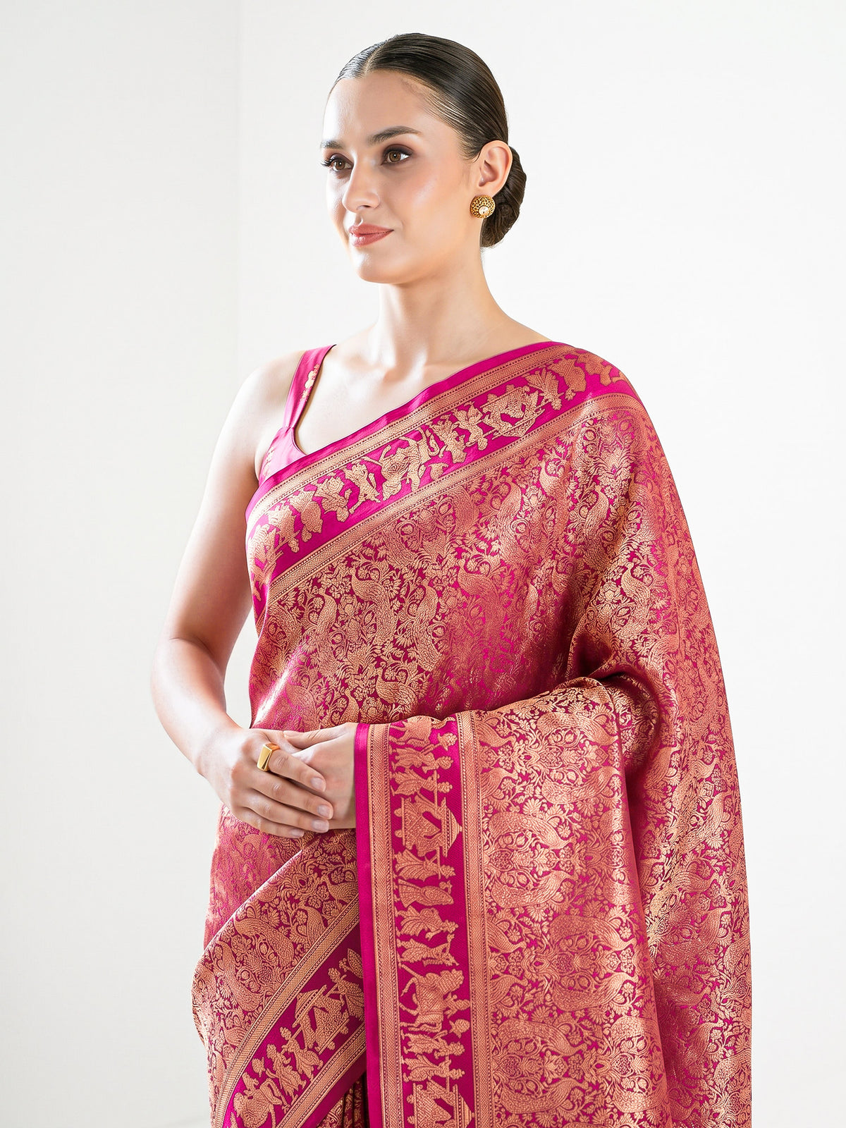 Magenta Shikargah Brocade Satin Silk Handloom Banarasi Saree