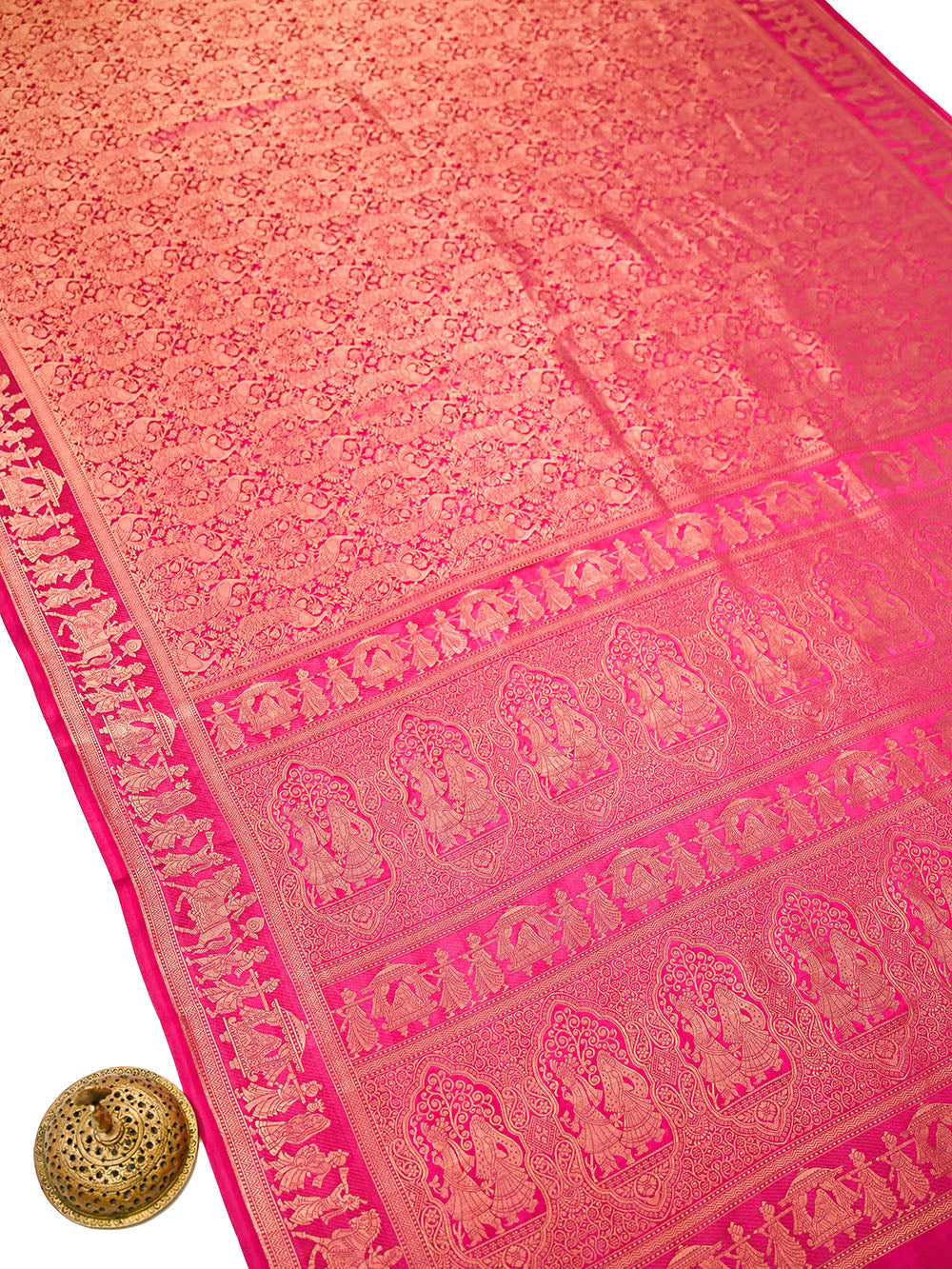 Magenta Shikargah Brocade Satin Silk Handloom Banarasi Saree - Sacred Weaves