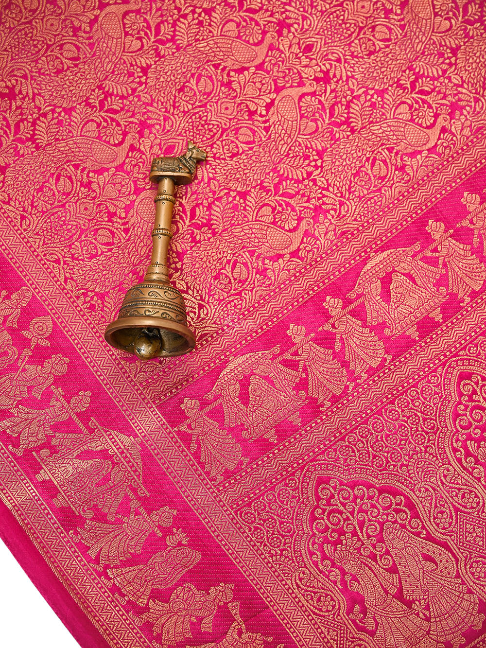Magenta Shikargah Brocade Satin Silk Handloom Banarasi Saree - Sacred Weaves