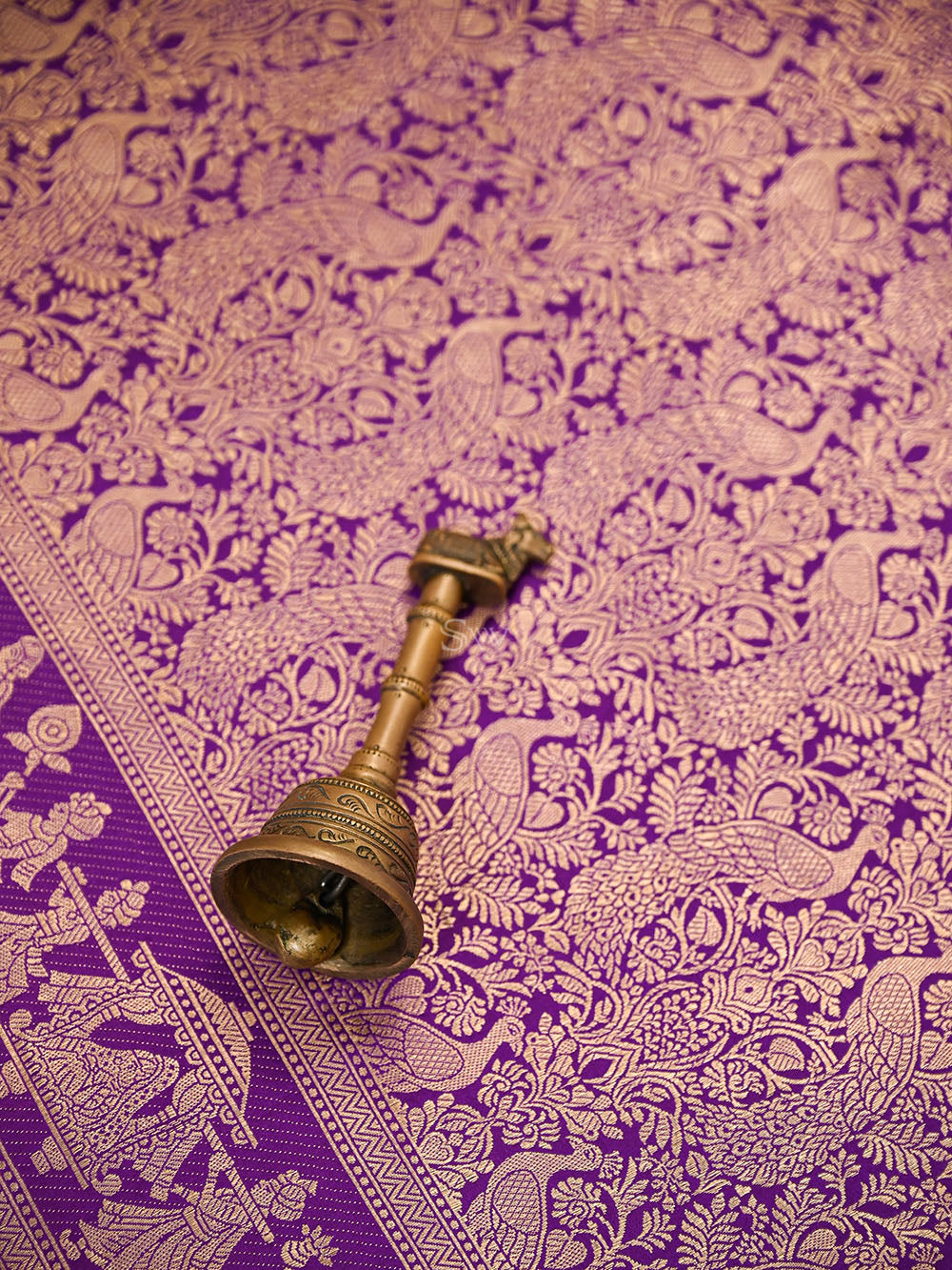Purple Shikargah Brocade Satin Silk Handloom Banarasi Saree - Sacred Weaves