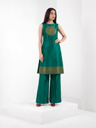 Teal Green Katan Silk Handloom Banarasi Co-Ord Set - Sacred Weaves