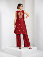 Maroon Katan Silk Handloom Banarasi Co-Ord Set - Sacred Weaves