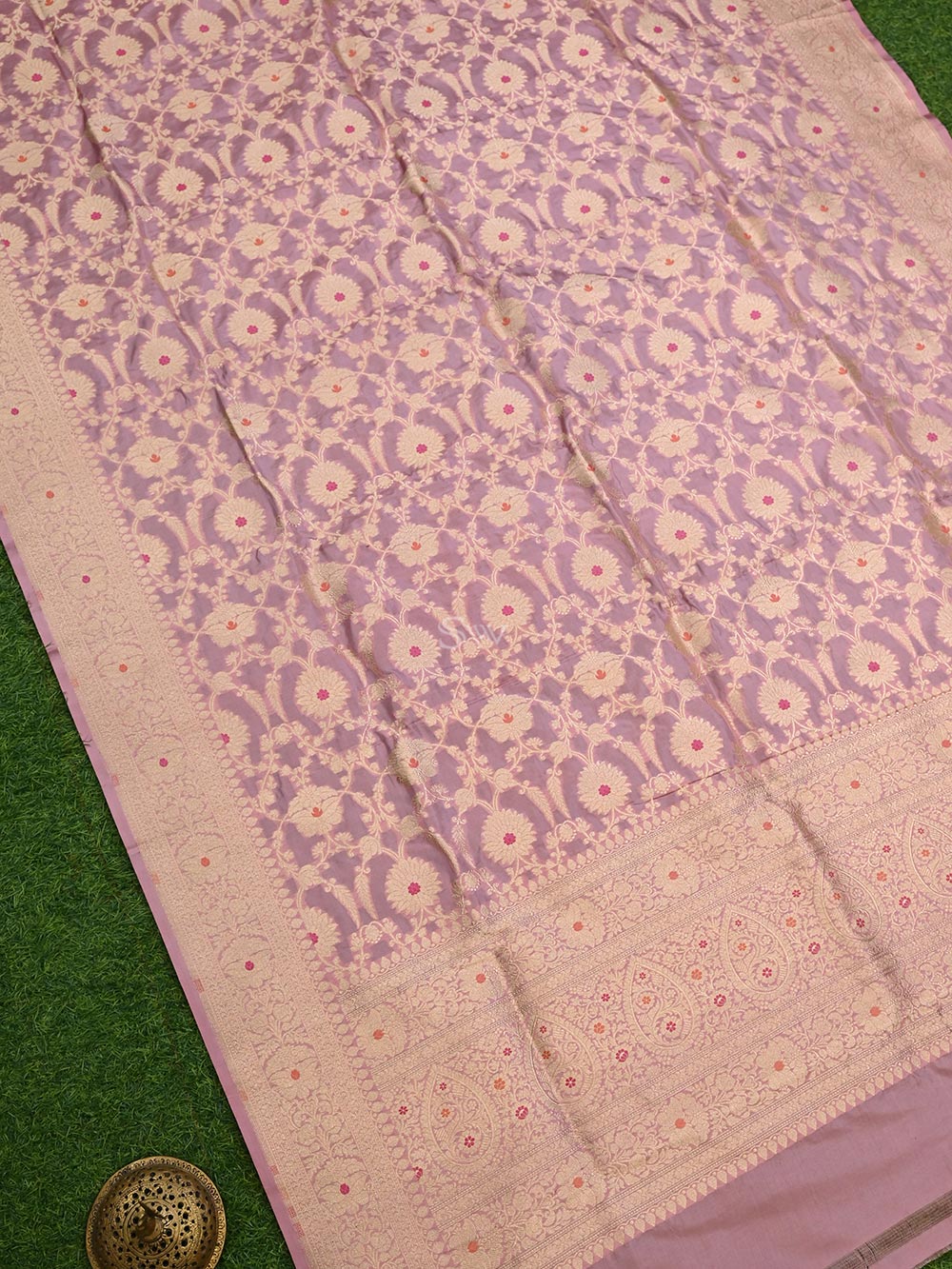 Pastel Pink Meenakari Jaal Katan Silk Handloom Banarasi Dupatta - Sacred Weaves