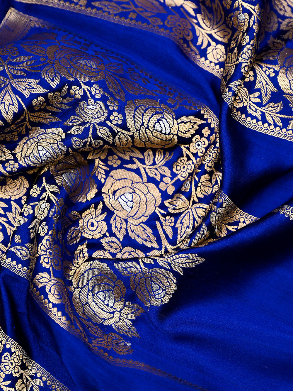 Blue Satin Silk Handloom Banarasi Lehenga