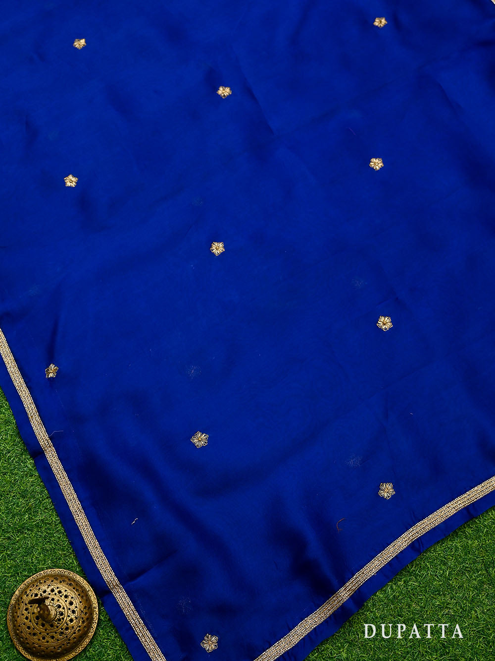 Blue Satin Silk Handloom Banarasi Lehenga