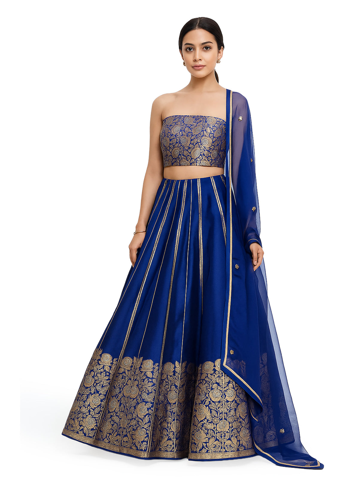 Blue Satin Silk Handloom Banarasi Lehenga