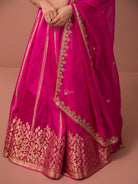 Magenta Satin Silk Handloom Banarasi Lehenga - Sacred Weaves