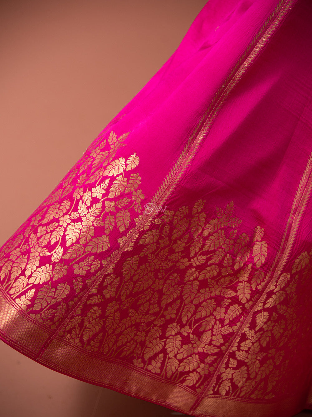 Magenta Satin Silk Handloom Banarasi Lehenga - Sacred Weaves