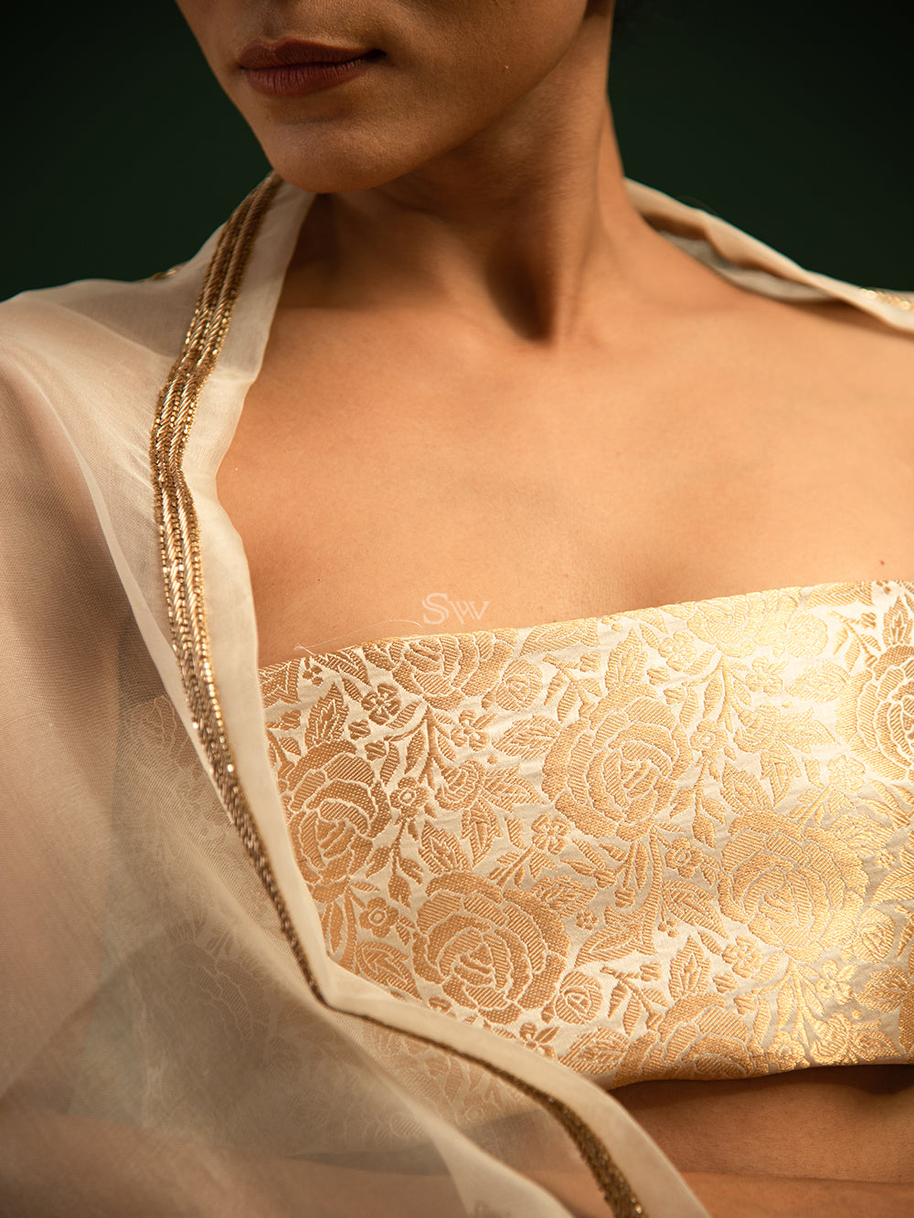 Off White Satin Silk Handloom Banarasi Lehenga - Sacred Weaves