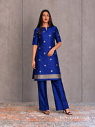 Blue Sona Roopa Booti Katan Silk Handloom Banarasi Suit - Sacred Weaves