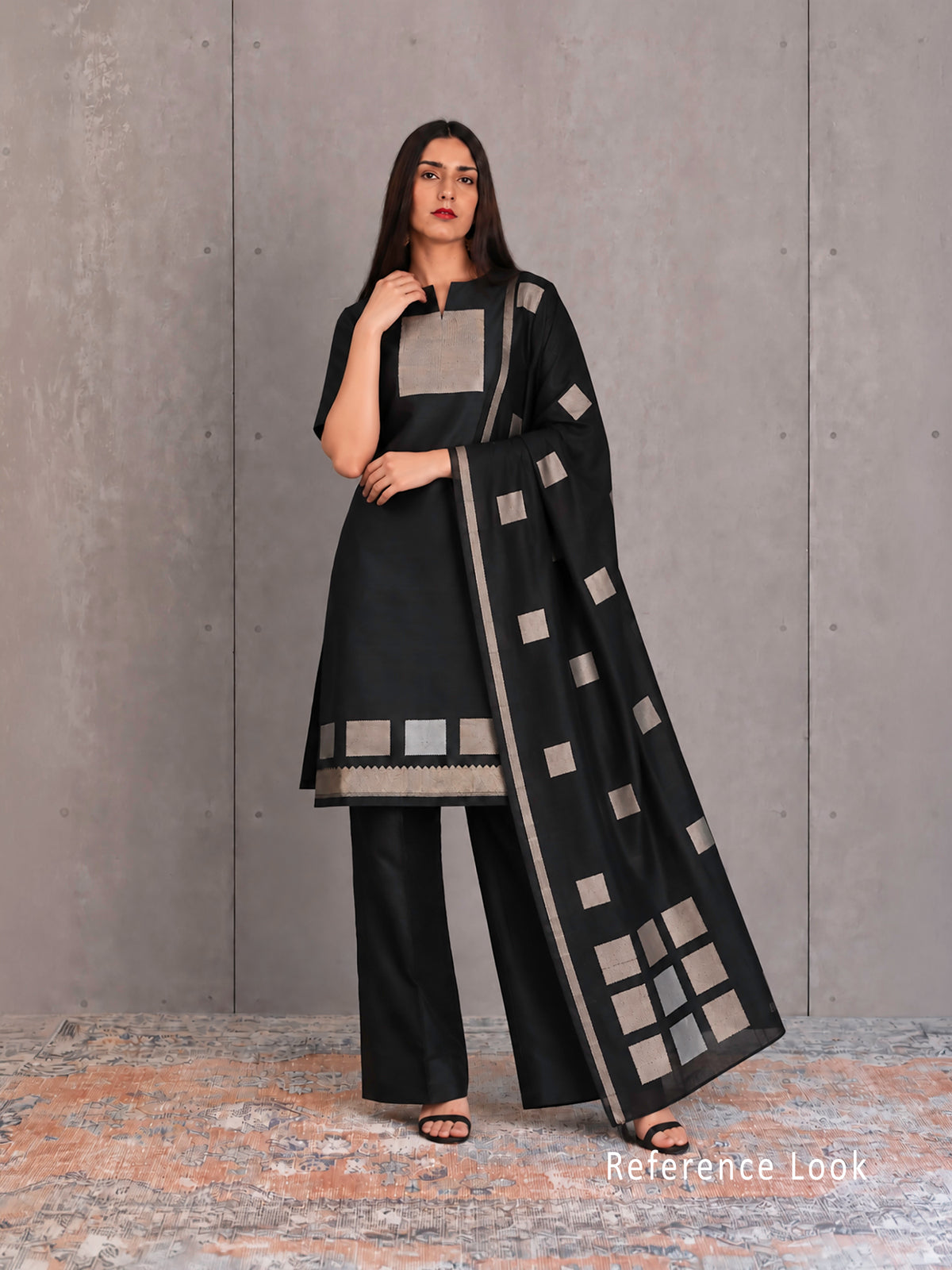 Black Sona Roopa Booti Katan Silk Handloom Banarasi Suit - Sacred Weaves