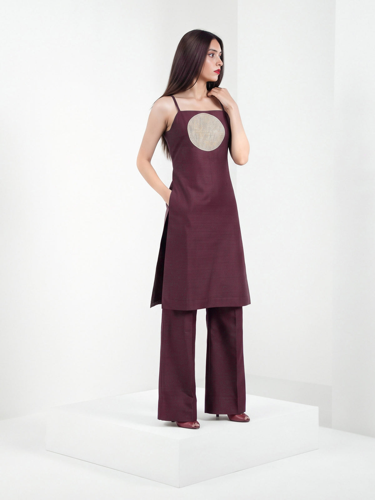 Wine Katan Silk Handloom Banarasi Co-Ord Set - Sacred Weaves