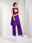 Dark Purple Katan Silk Handloom Banarasi Co-Ord Set - Sacred Weaves