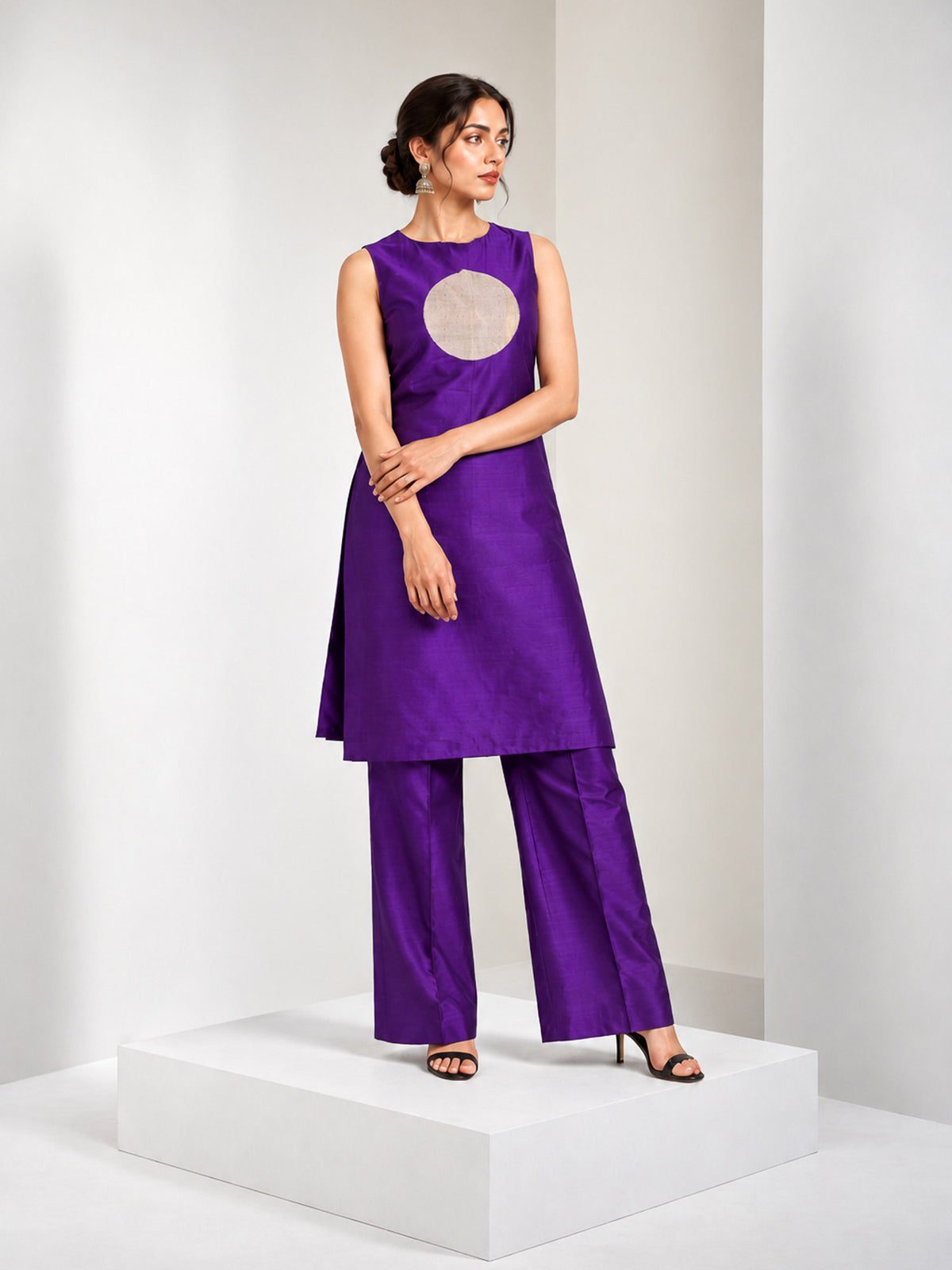 Dark Purple Katan Silk Handloom Banarasi Co-Ord Set - Sacred Weaves