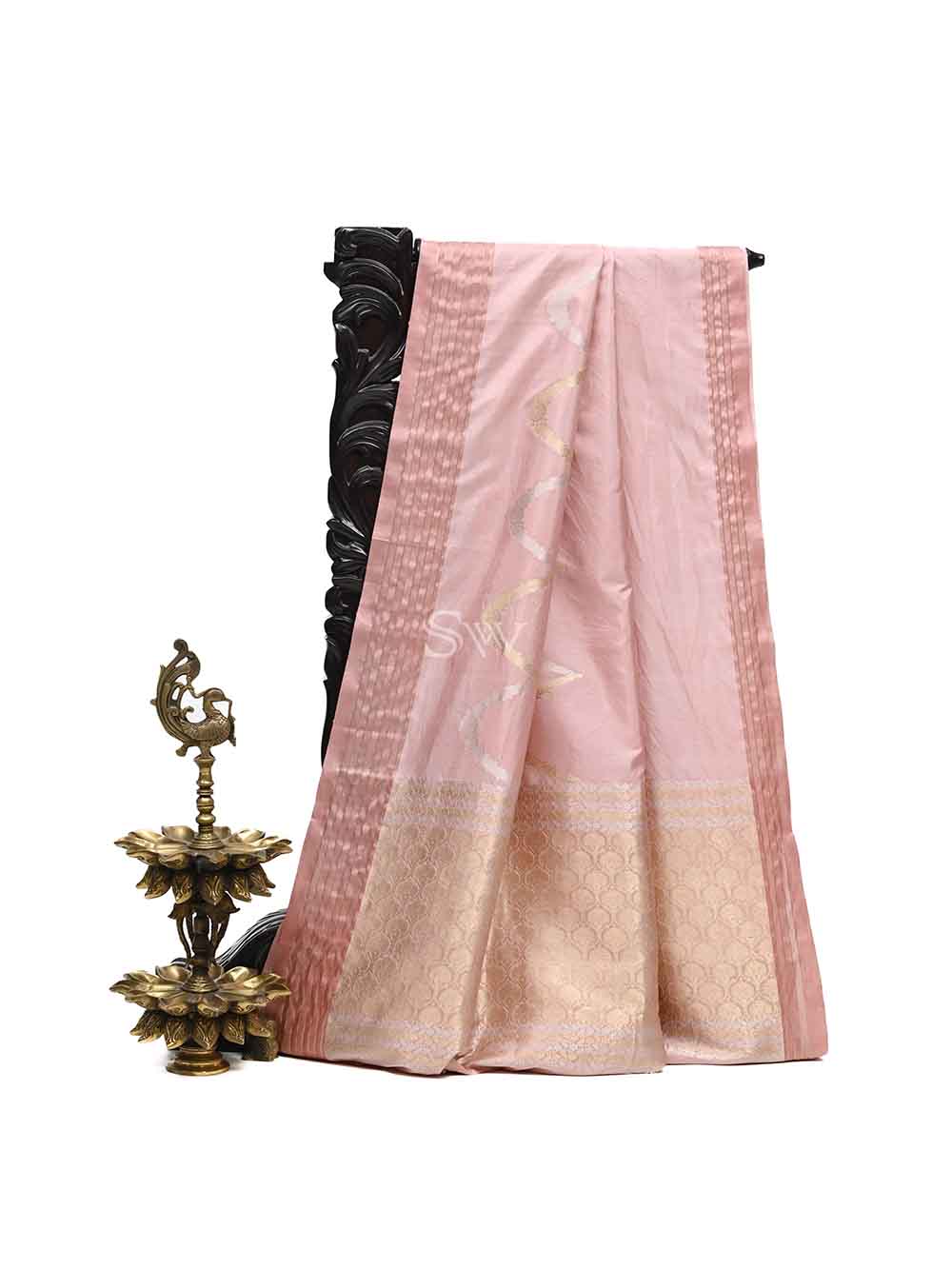 Pastel Pink Stripe Katan Silk Handloom Banarasi Saree -  Sacred Weaves