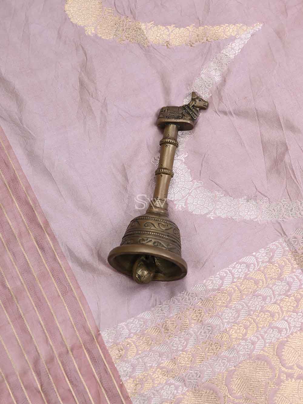 Pastel Pink Stripe Katan Silk Handloom Banarasi Saree