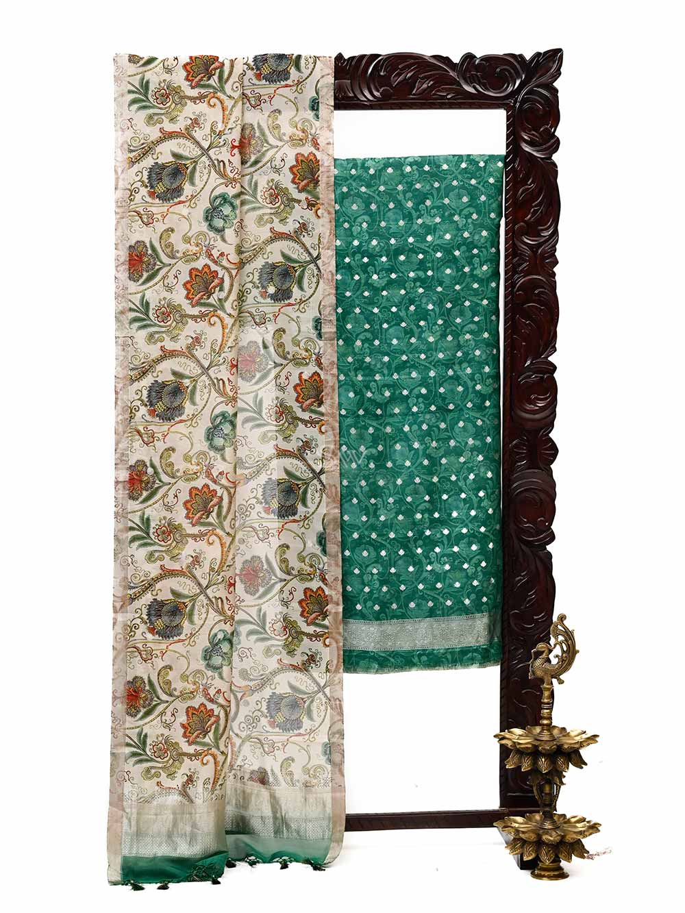 Green Silk Handloom Banarasi Suit - Sacred Weaves