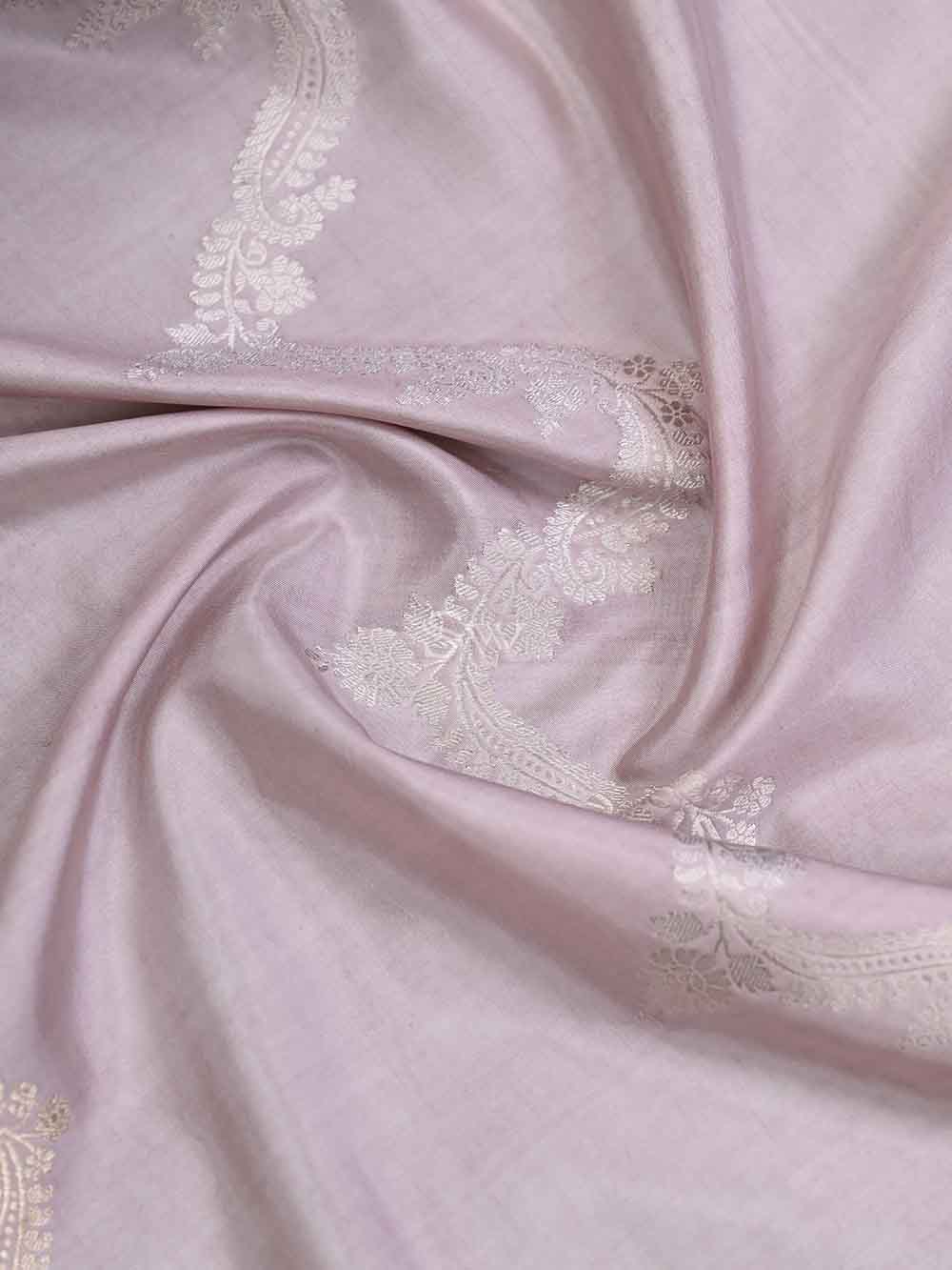 Dusty Pink Stripe Katan Silk Handloom Banarasi Saree - Sacred Weaves