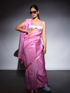 Pastel Pink Plain Organza Handloom Saree - Sacred Weaves