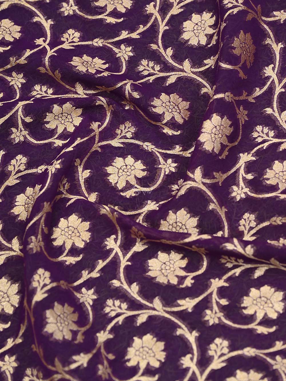 Purple Jaal Khaddi Georgette Handloom Banarasi Saree - Sacred Weaves