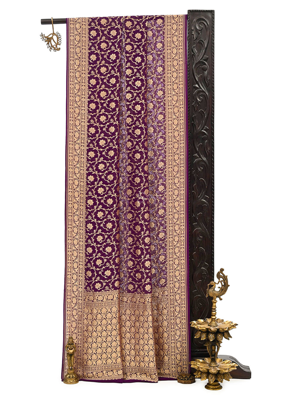 Purple Jaal Khaddi Georgette Handloom Banarasi Saree