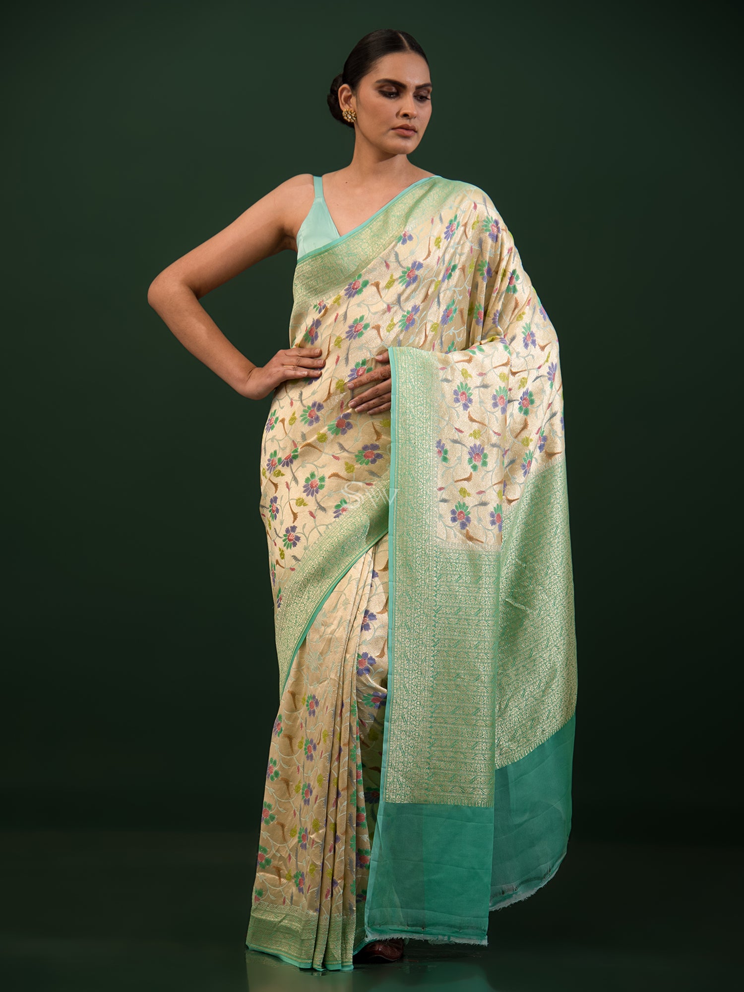 Sea Green Rangkat Georgette Tissue Handloom Banarasi Saree - Sacred Weaves