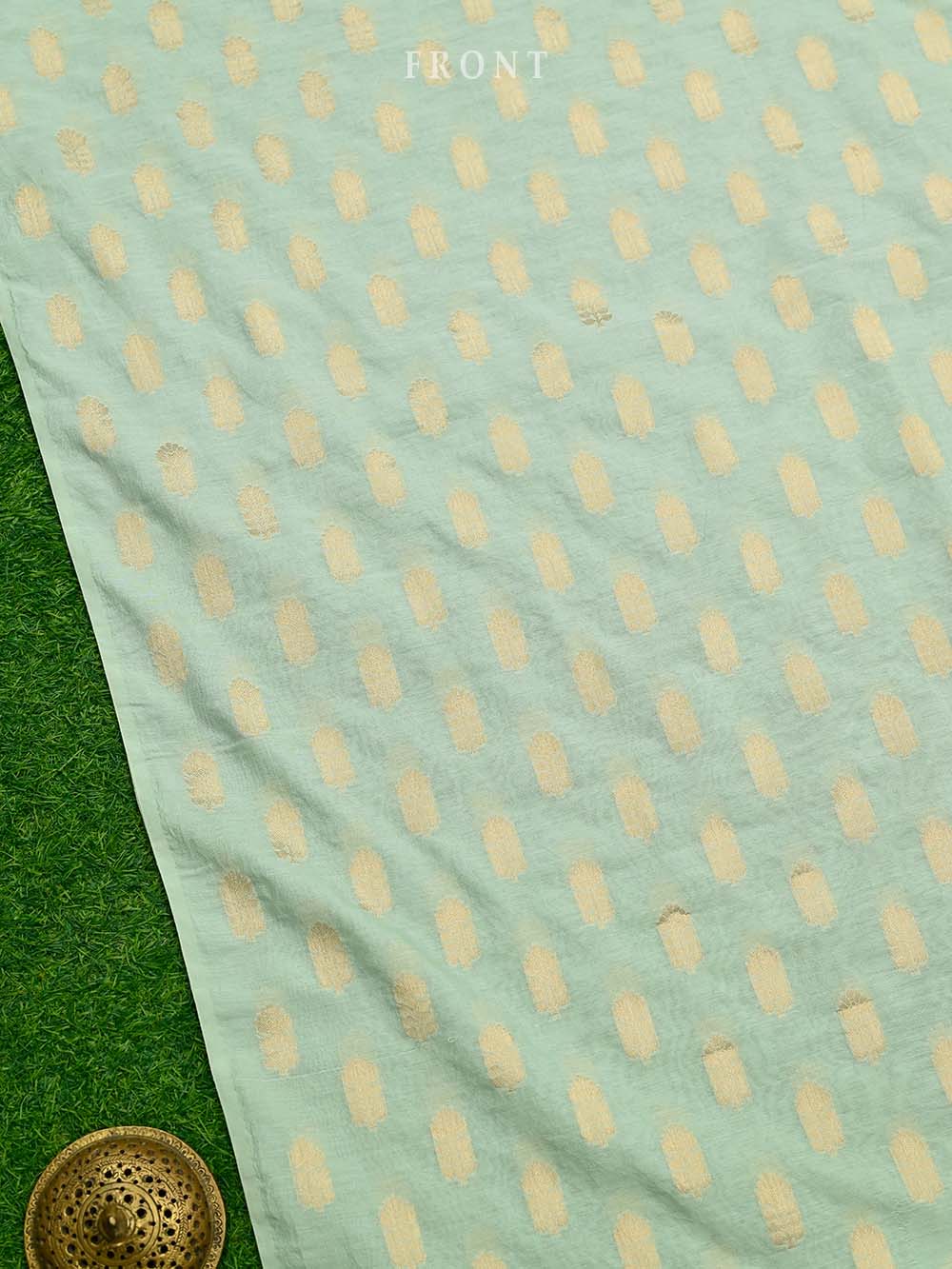 Mint Green Booti Cotton Silk Handloom Banarasi Suit - Sacred Weaves