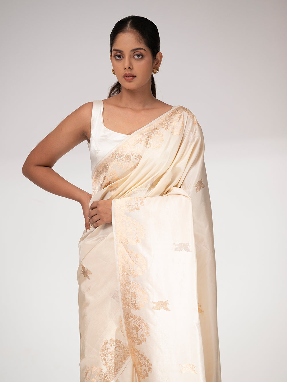 Cream Summer Silk Handloom Banarasi Saree - Sacred Weaves