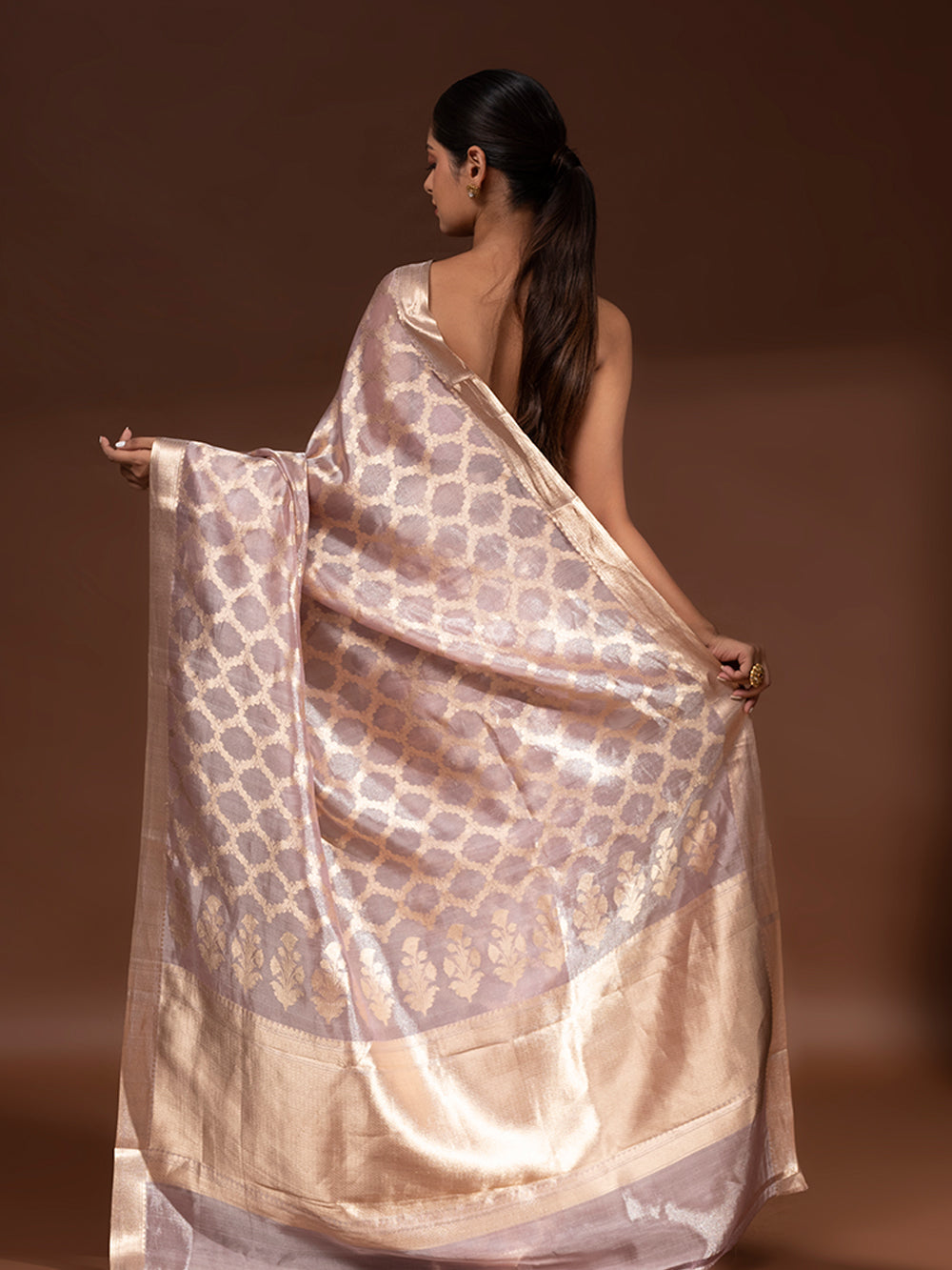 Pastel Lilac Tissue Handloom Banarasi Saree - Sacred Weaves
