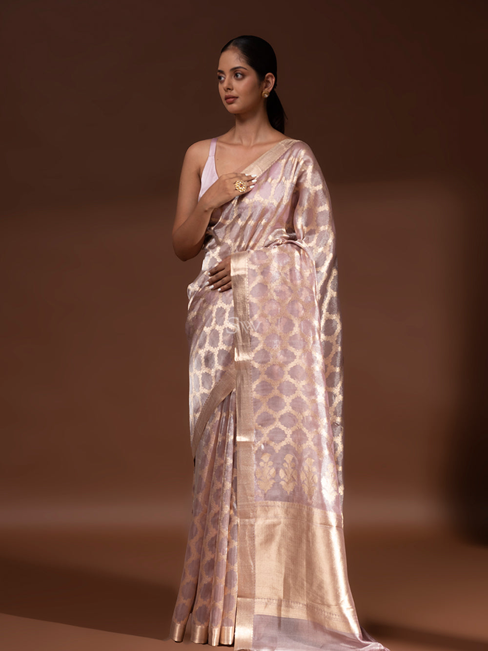 Pastel Lilac Tissue Handloom Banarasi Saree - Sacred Weaves