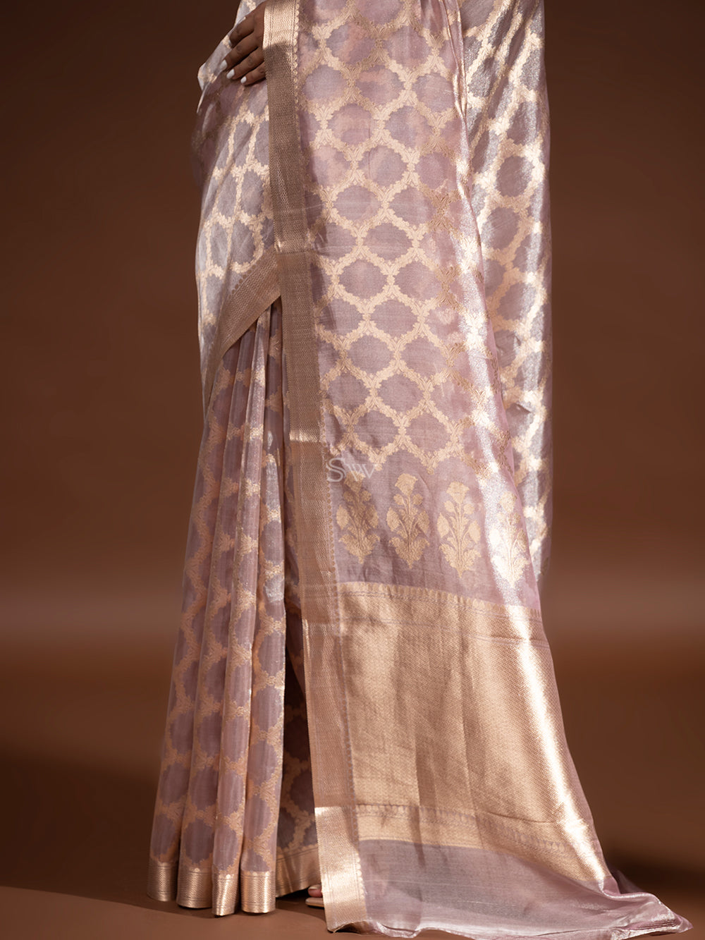 Pastel Lilac Tissue Handloom Banarasi Saree - Sacred Weaves