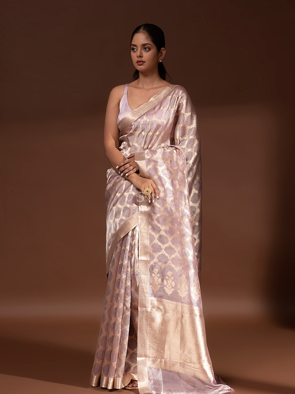 Pastel Lilac Tissue Handloom Banarasi Saree - Sacred Weaves
