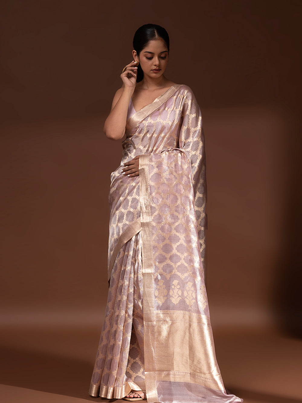 Pastel Lilac Tissue Handloom Banarasi Saree - Sacred Weaves