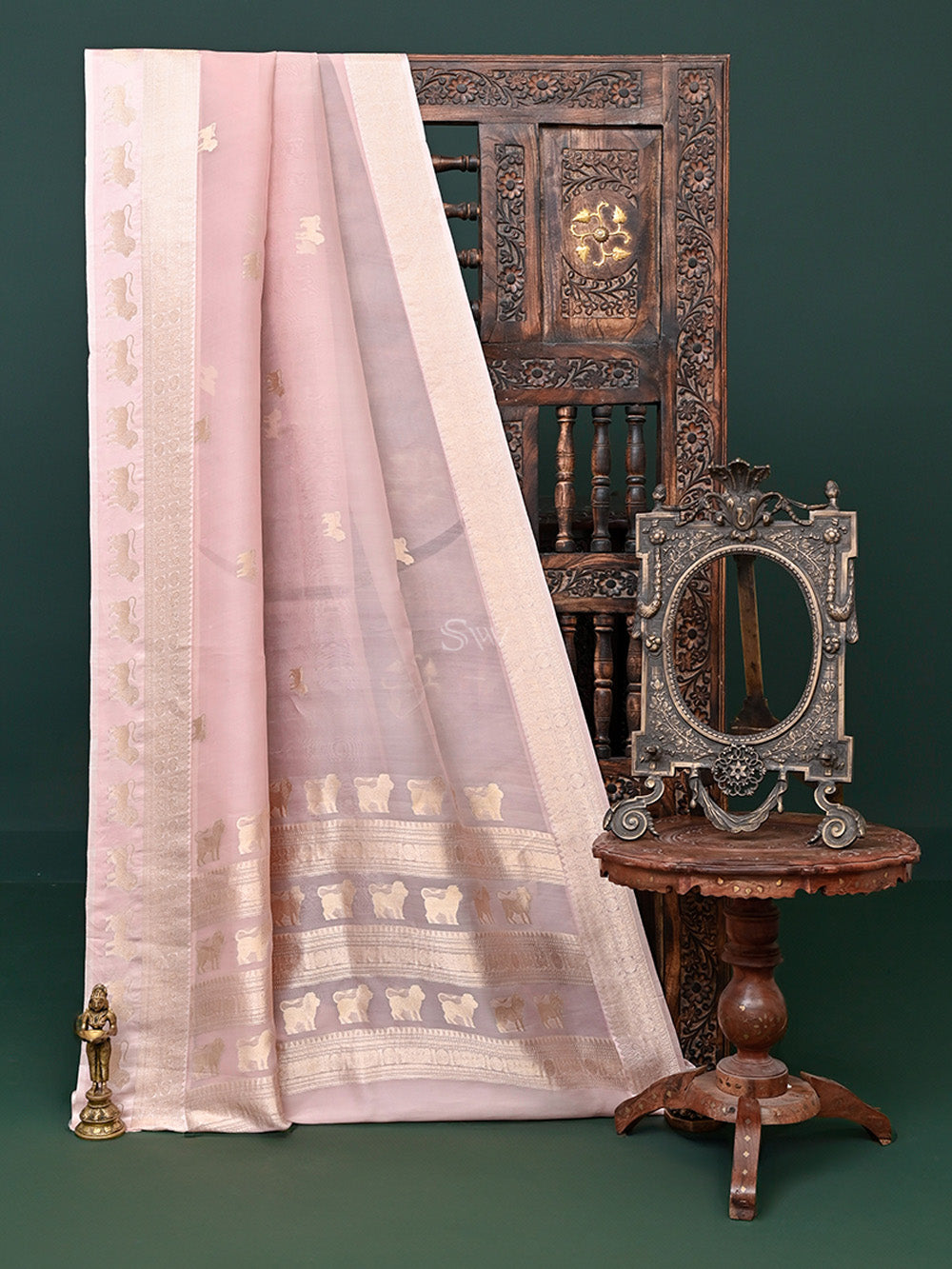 Pastel Pink Organza Handloom Banarasi Saree