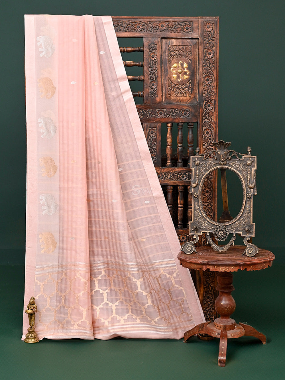 Powder Pink Booti Organza Handloom Banarasi Saree