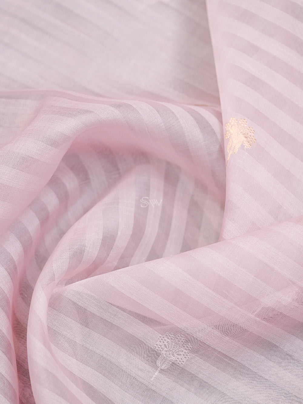 Powder Pink Organza Handloom Banarasi Saree - Sacred Weaves