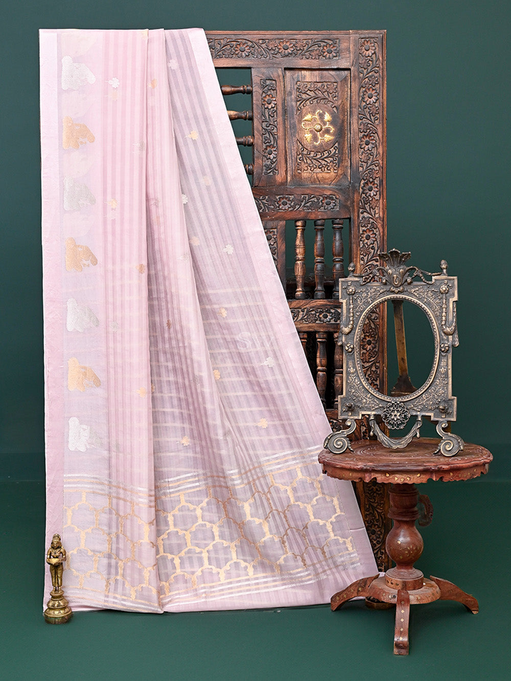Powder Pink Organza Handloom Banarasi Saree
