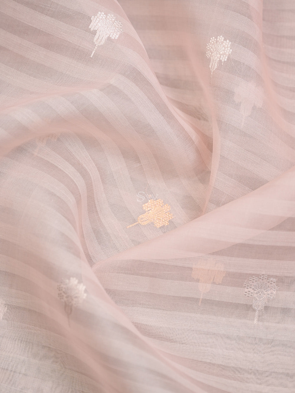 Light Rose Gold Organza Handloom Banarasi Saree - Sacred Weaves