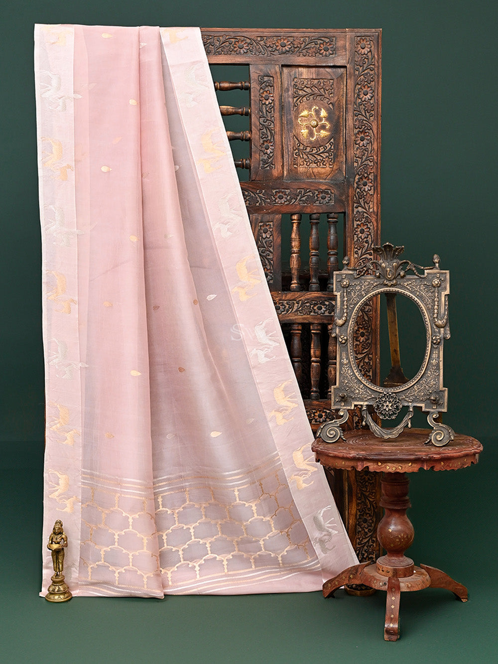 Powder Pink Booti Organza Handloom Banarasi Saree