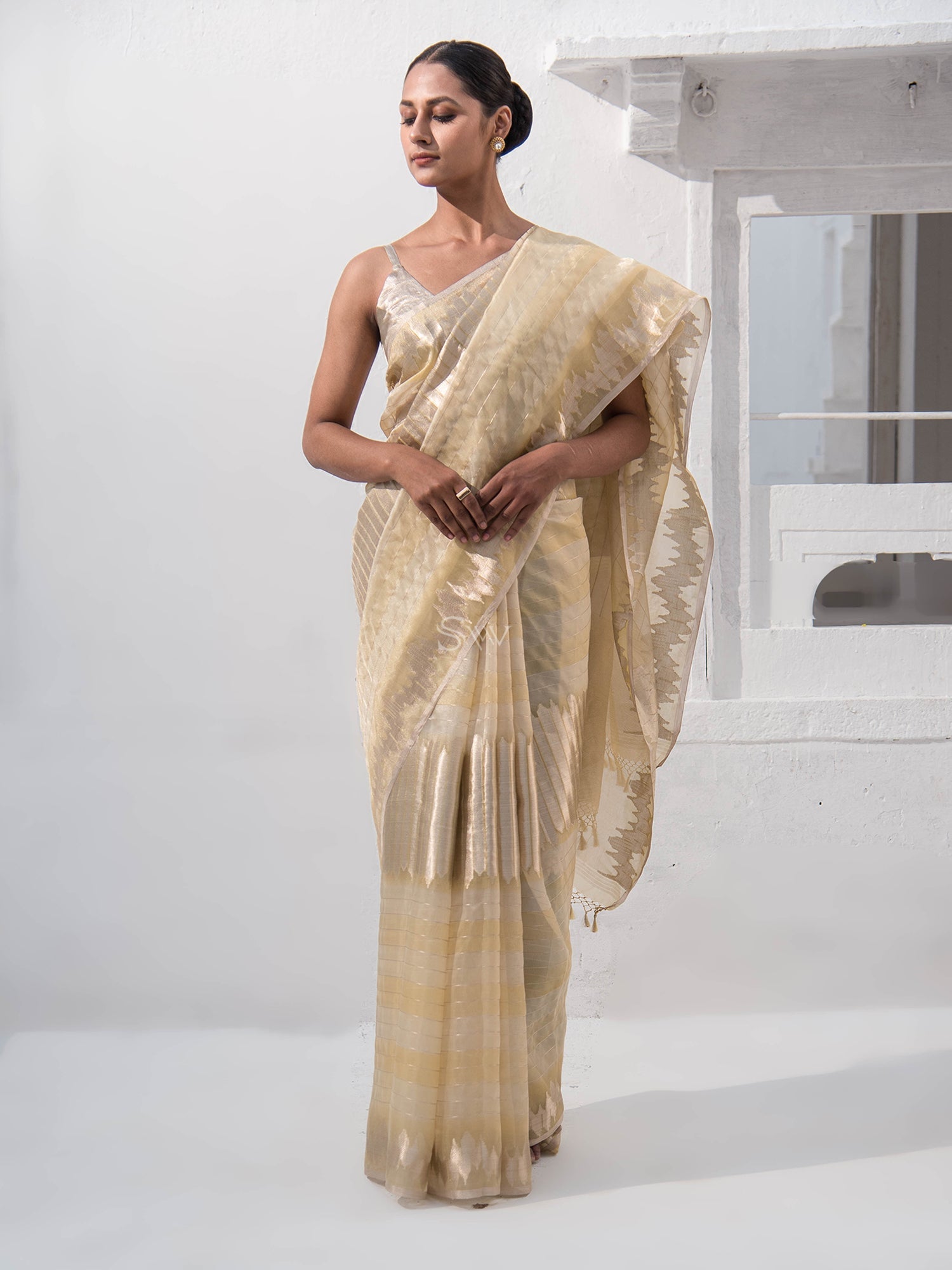 Pastel Yellow Tissue Rangkat Handloom Banarasi Saree - Sacred Weaves
