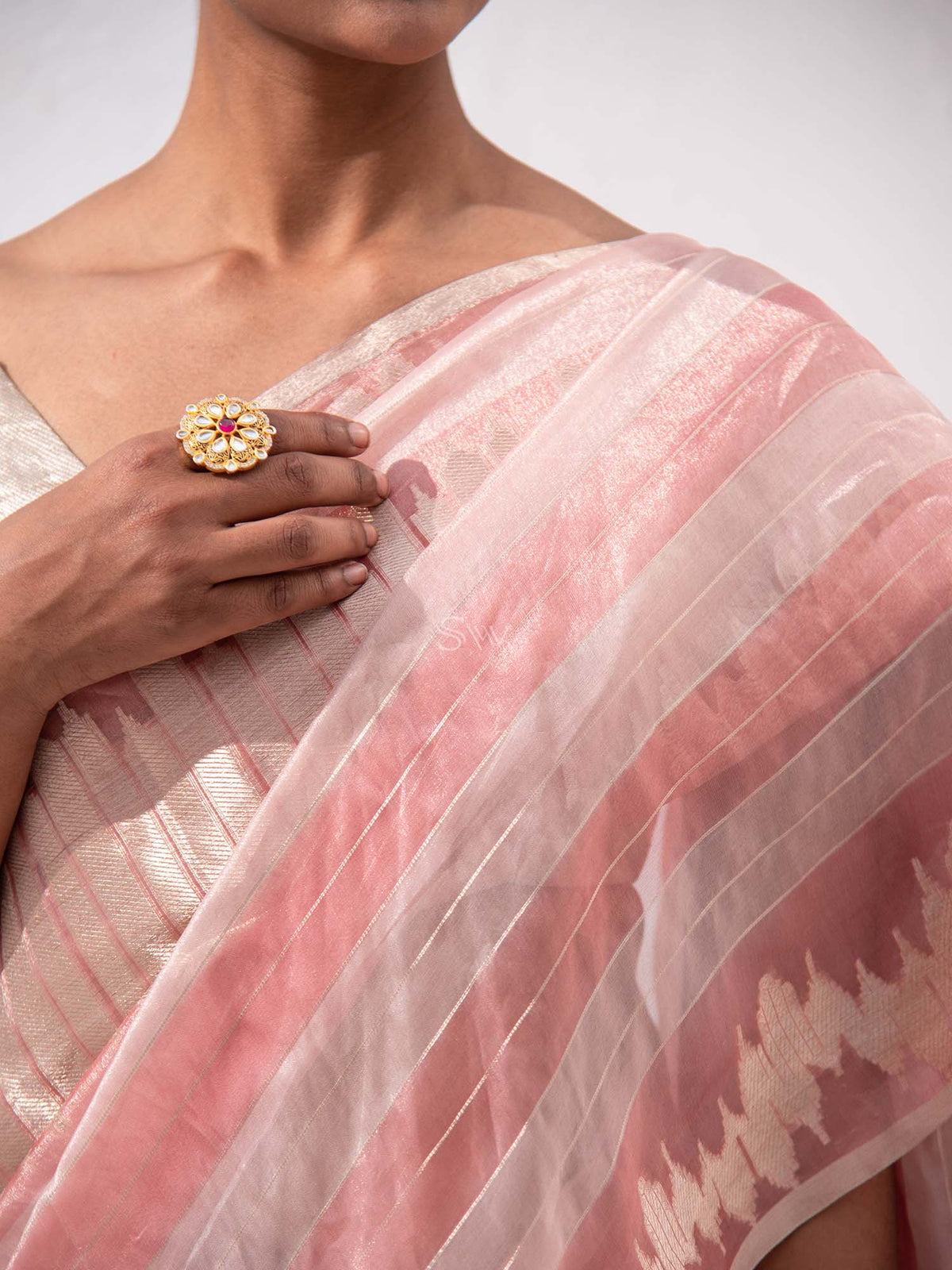 Pastel Pink Tissue Rangkat Handloom Banarasi Saree - Sacred Weaves