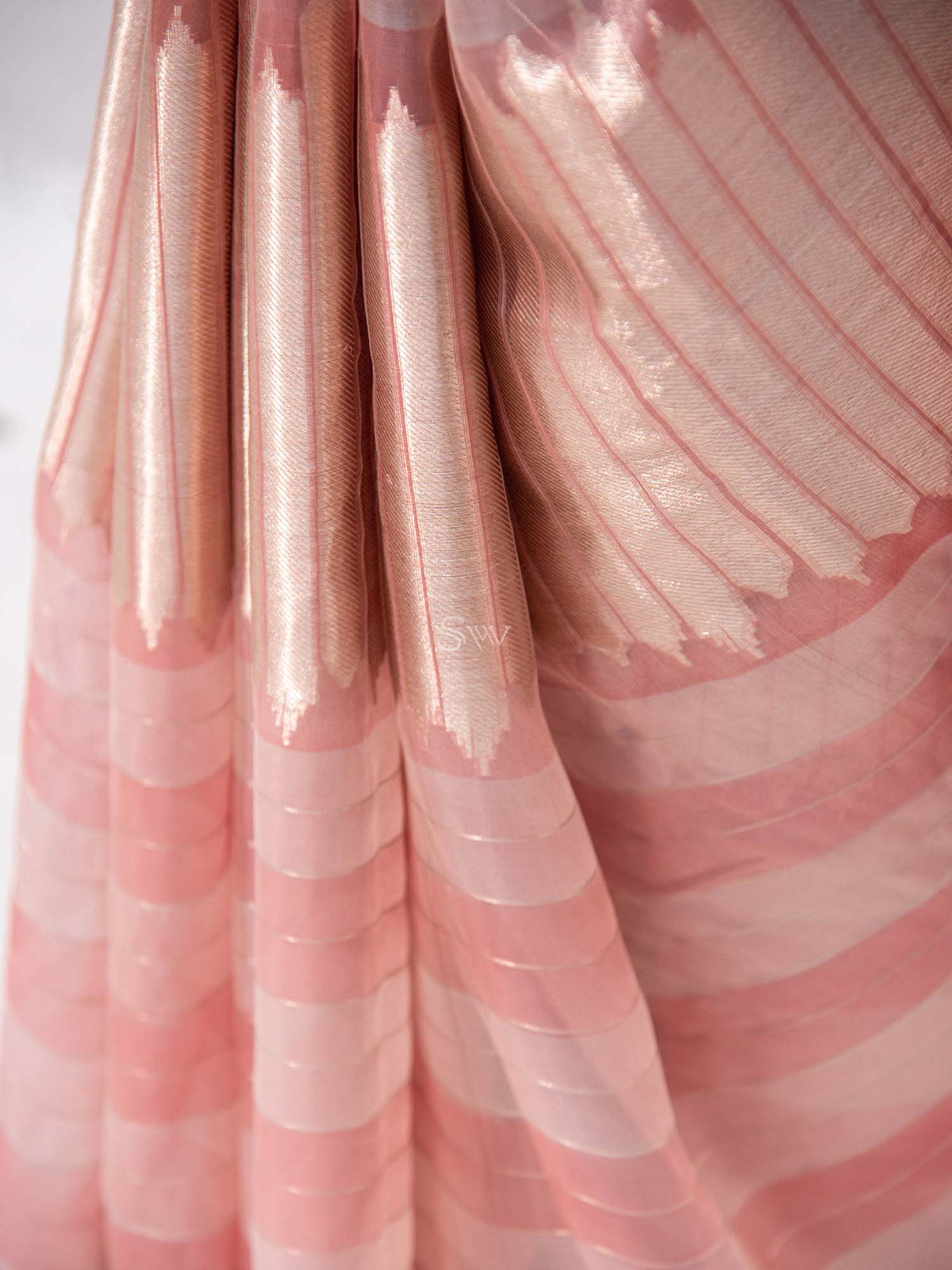 Pastel Pink Tissue Rangkat Handloom Banarasi Saree - Sacred Weaves