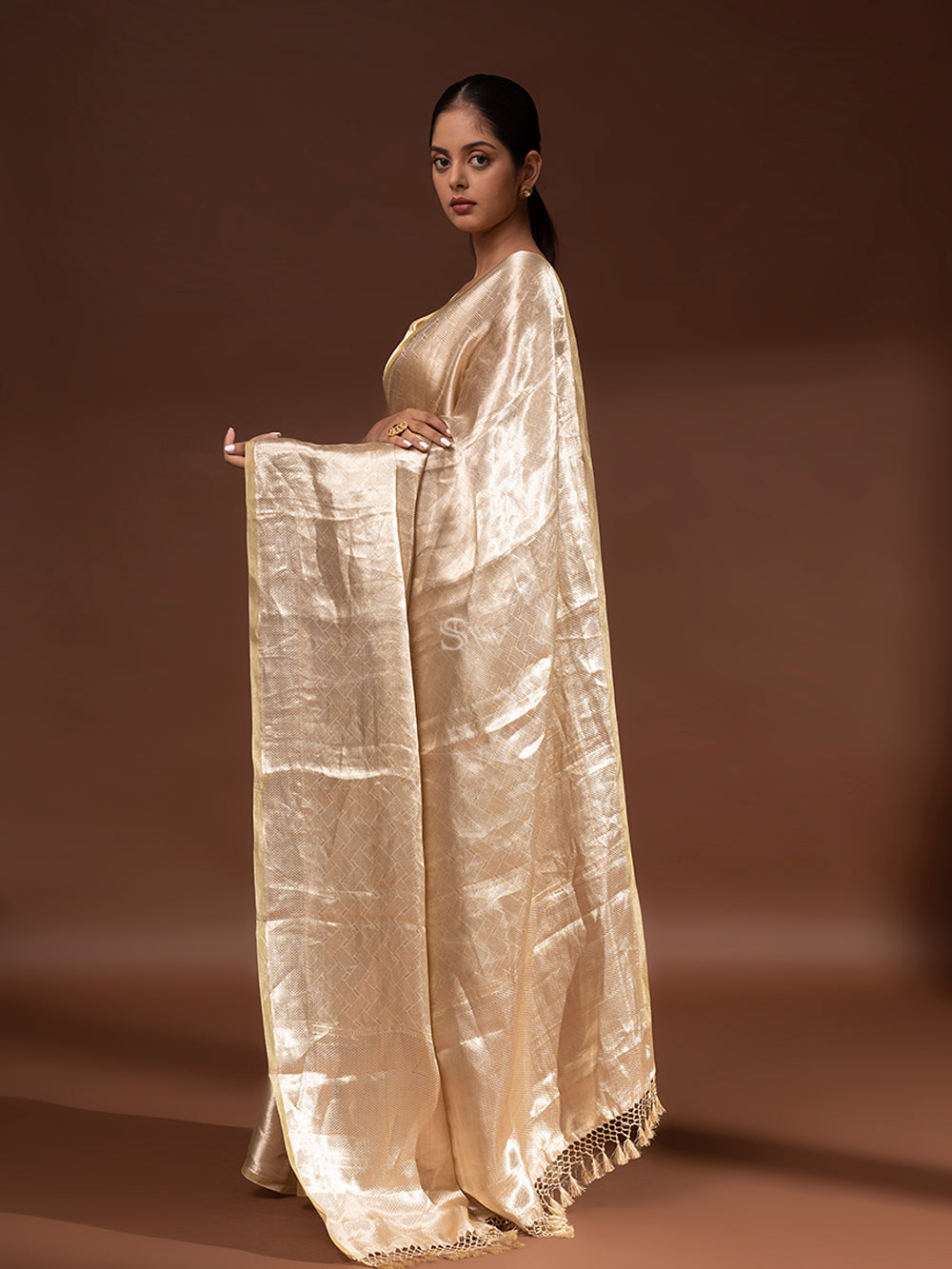 Light Yellow Tissue Brocade Handloom Banarasi Saree - Sacred Weaves