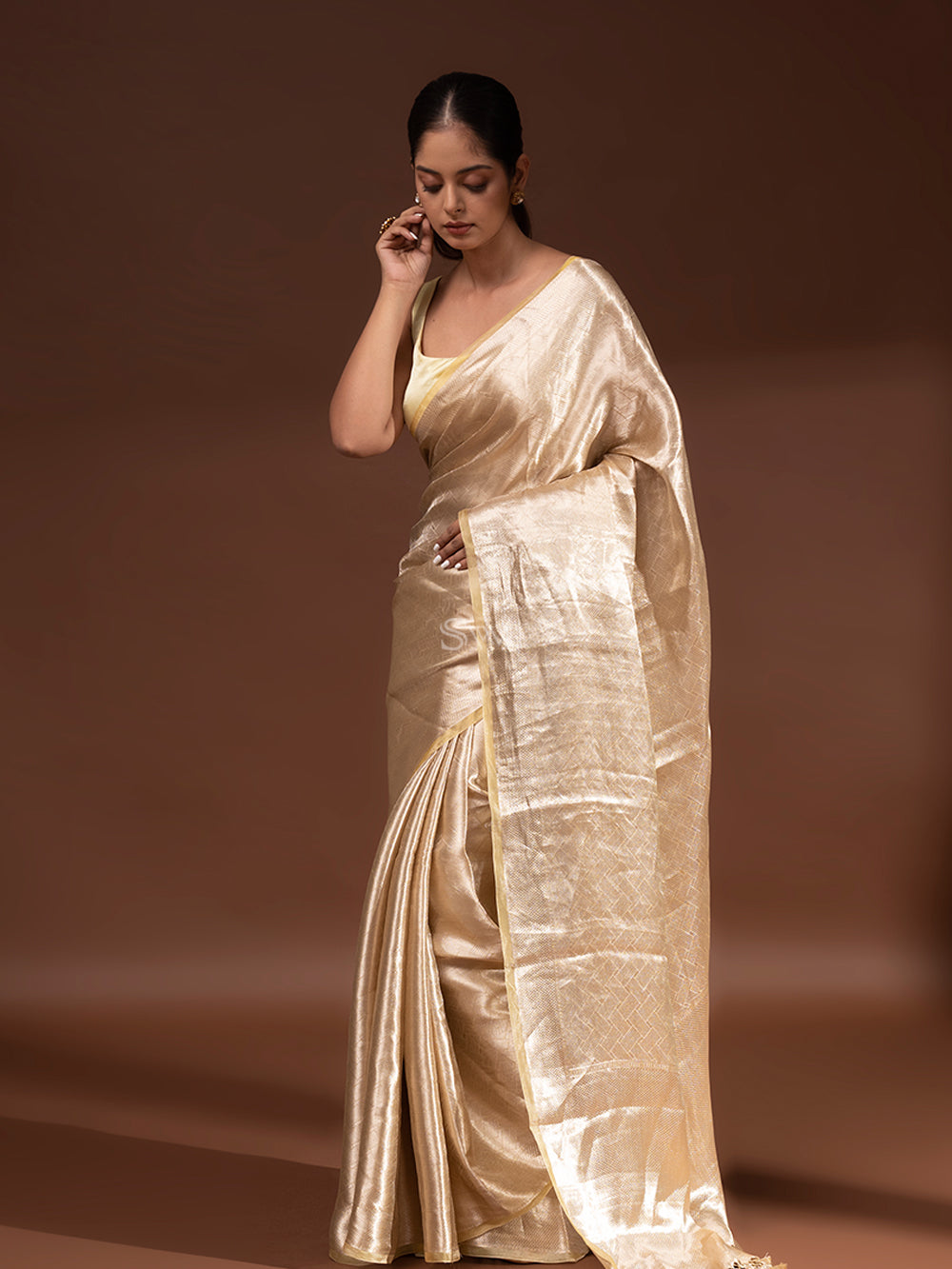 Light Yellow Tissue Brocade Handloom Banarasi Saree - Sacred Weaves