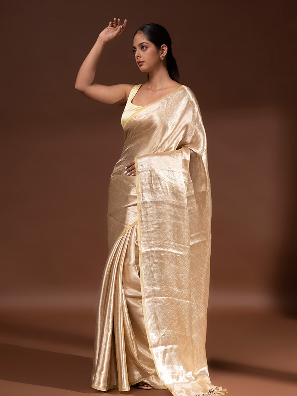 Light Yellow Tissue Brocade Handloom Banarasi Saree - Sacred Weaves