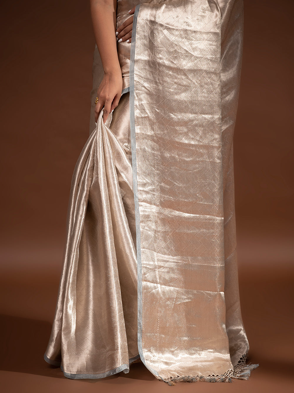 Blue Grey Tissue Brocade Handloom Banarasi Saree - Sacred Weaves